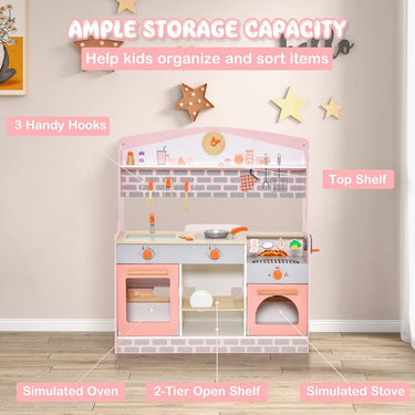 Wooden Pretend Play Kids Kitchen Set - Pink